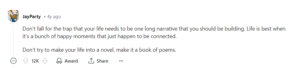 A Reddit comment sharing the key to happiness.