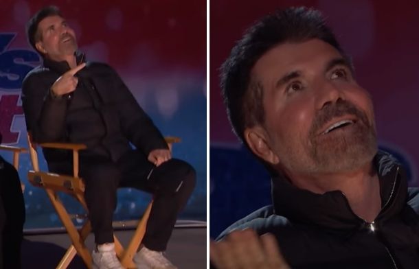 Images show the look of amazement on Simon's face as he realizes his face is lit up as a part of the drone show.