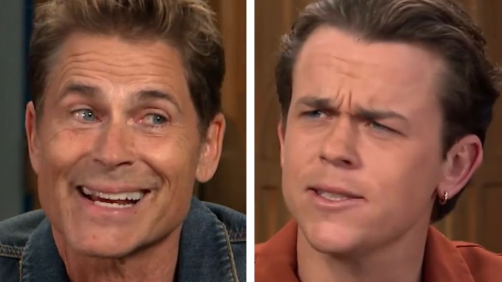 A side by side of Rob Lowe and his son.