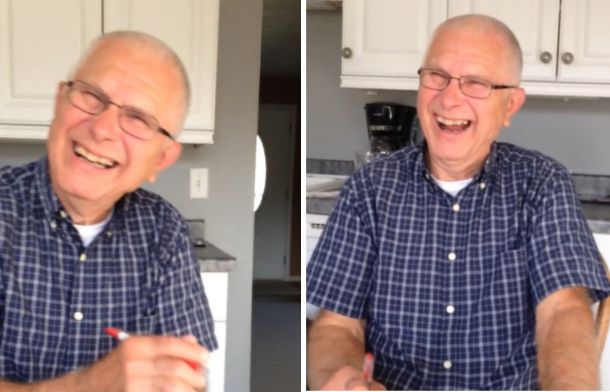 Grandpa thinks the dinosaur sounds are hilarious.