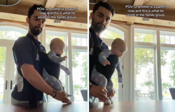 Images show a father with his baby imitating the dance moves of Michael Jackson using his baby like a puppet.