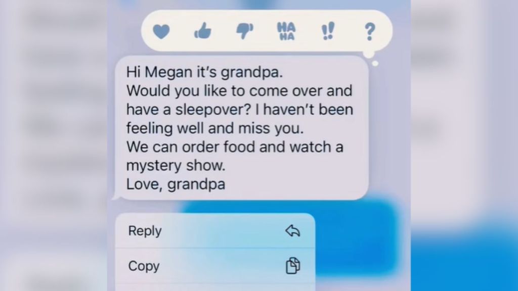 A text message from a young woman's grandpa.