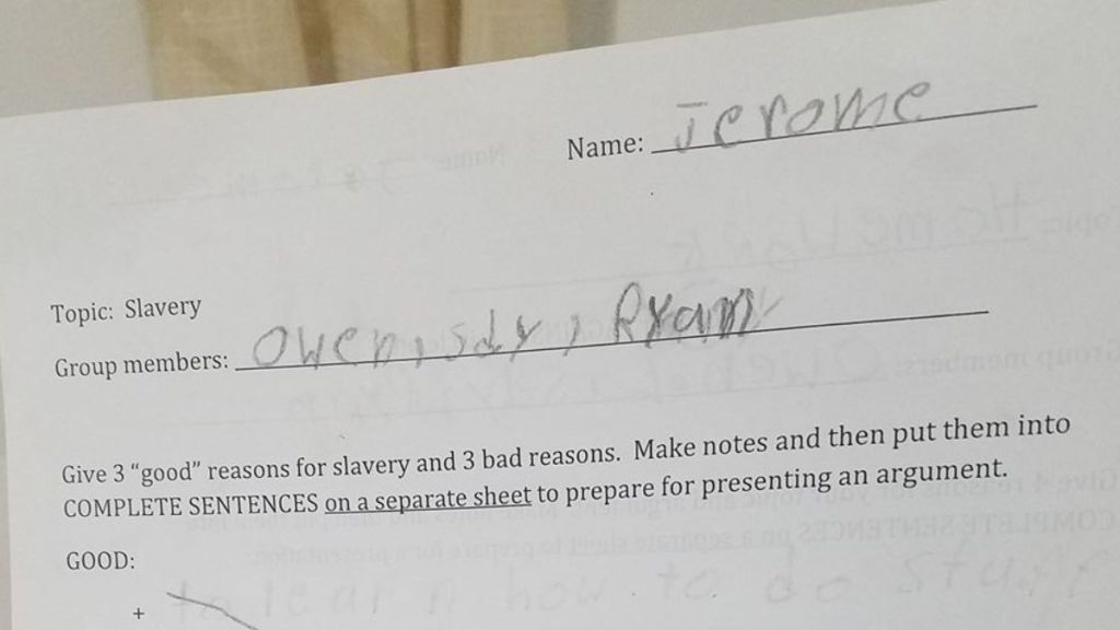 A homework assignment from a child's class.