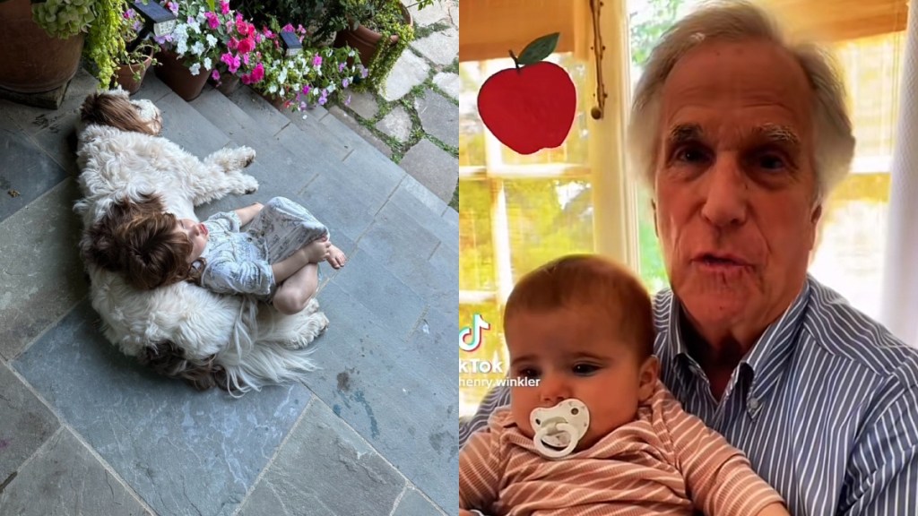 Henry Winkler with his granddaughter and his dog
