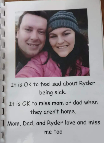 A photo of a mom and dad in a book about cancer.