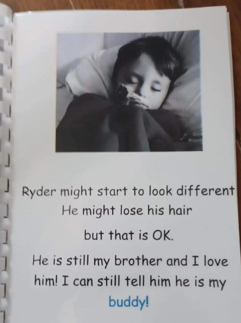 A page from a book about a little boy with cancer.