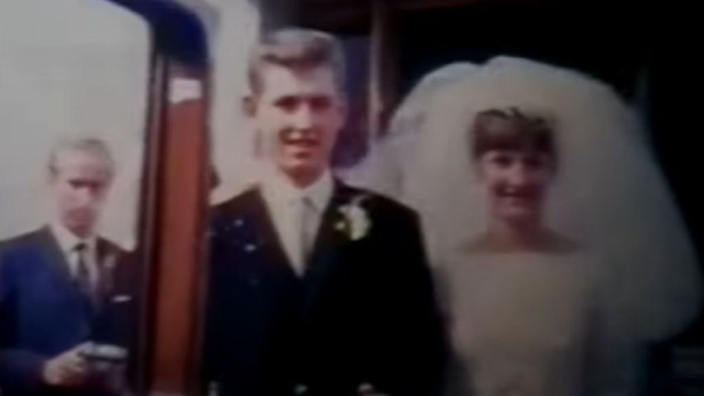 A vintage still of a couple on their wedding day.