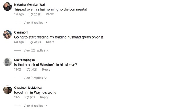 Image shows comments from a TikTok video about a baby with a full head of hair.