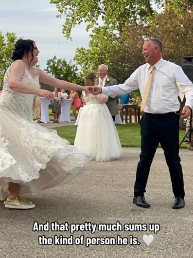 A dad dancing with his daughter at her wedding.