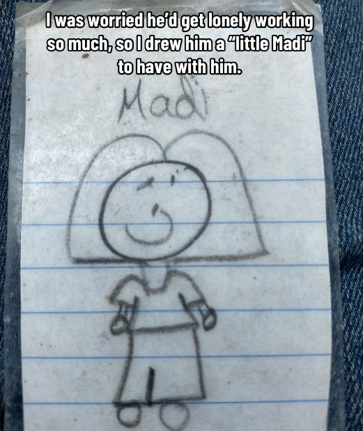 A laminated self-portrait drawn by a little girl.