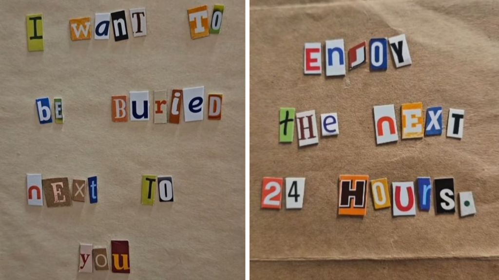 Alarming love notes that look like ransom notes.