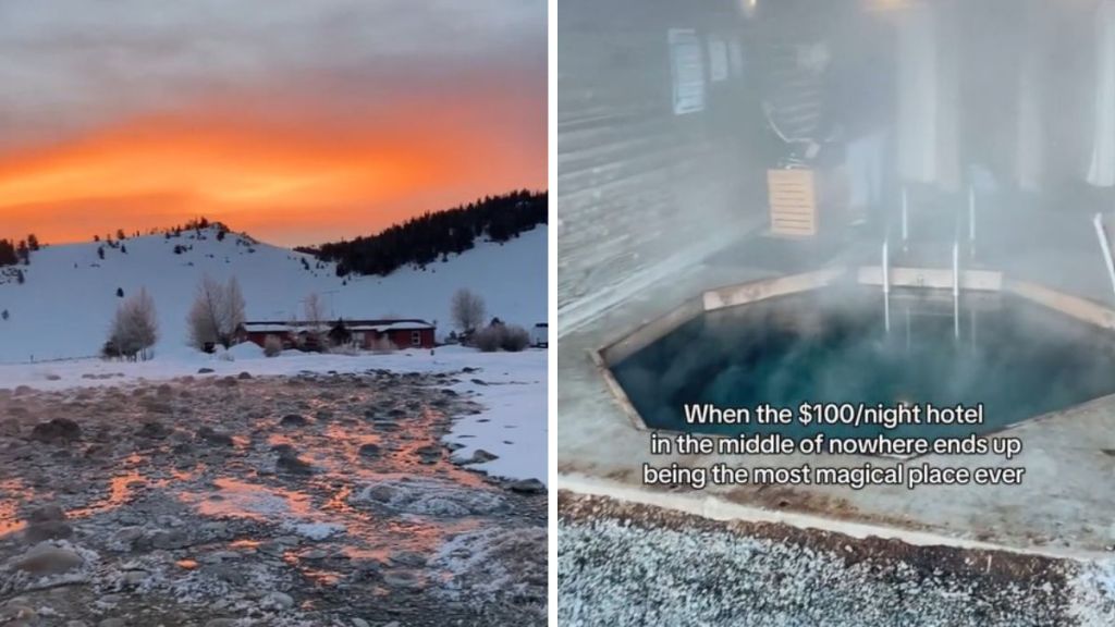 Left image shows the view from the hot springs. Right image shows the hot tub.