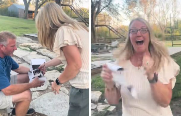 Images show a new grandma seeing an ultrasound printout and being overjoyed.