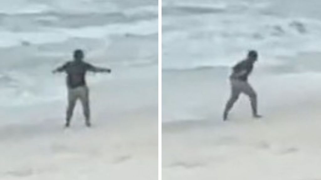 An unknown person, alone on a beach, was recorded laying down some NSYNC dance moves.