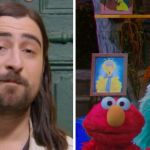 Left image shows singer Noah Kahan. Right image shows Sesame Street's Elmo and Rosita.