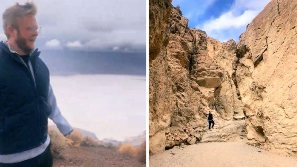 Images show a man visiting Star Wars filming locations in Death Valley.