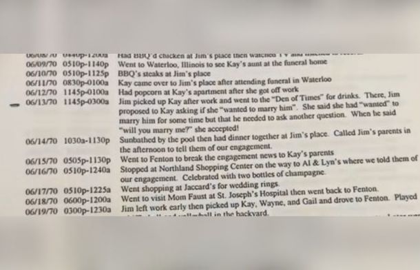 Image shows an except of Kay;a's Grandpa's memory of the day he proposed.