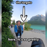 an engagement photographer chats with a woman as his targets enter the shot