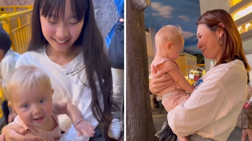 Images show women in Japan holding a blond baby.