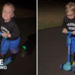 Images show young Leo on his scooter as a father and son share a bonding moment while shredding.