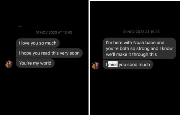 Images show text messages sent by Lauren Anderson's boyfriend while she was in a coma.