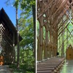 Left image shows Anthony Chapel from the outside. Right image shows the building's interior.
