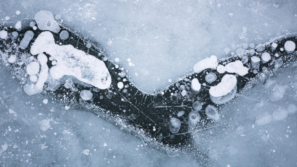 the surface of a frozen lake