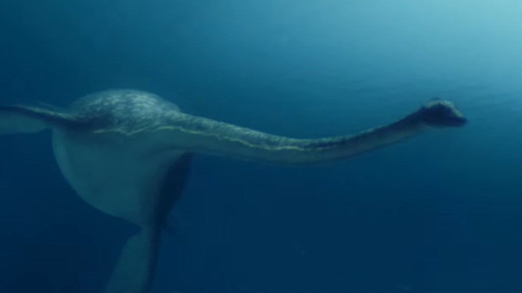 Underwater view of a rendered image of what the Loch Ness Monster might look like